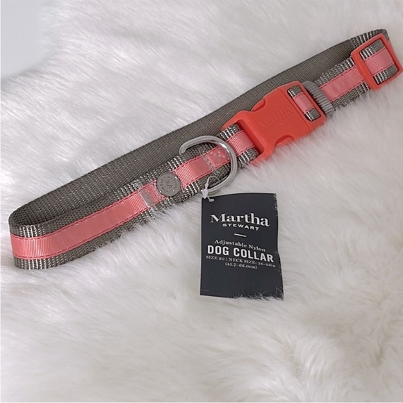 Martha Stewart Adjustable Nylon Dog Collar Size 20 - Neck 18"-26" Coral / Gray - Picture 7 of 11